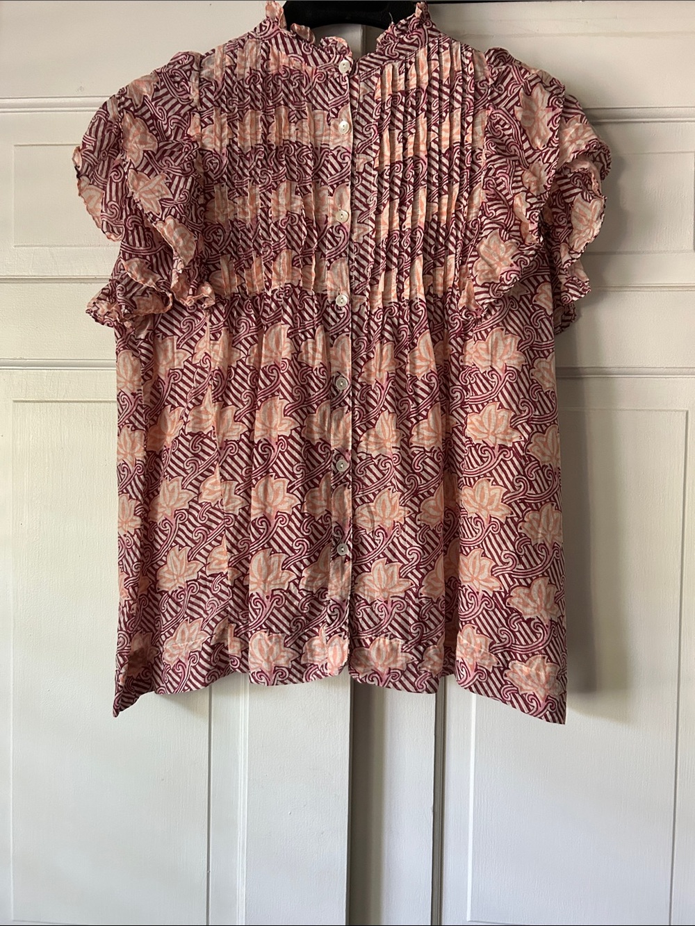 Oliphant Ruffled Pintuck Blouse - Burgundy and Blush - Picture 2 of 4